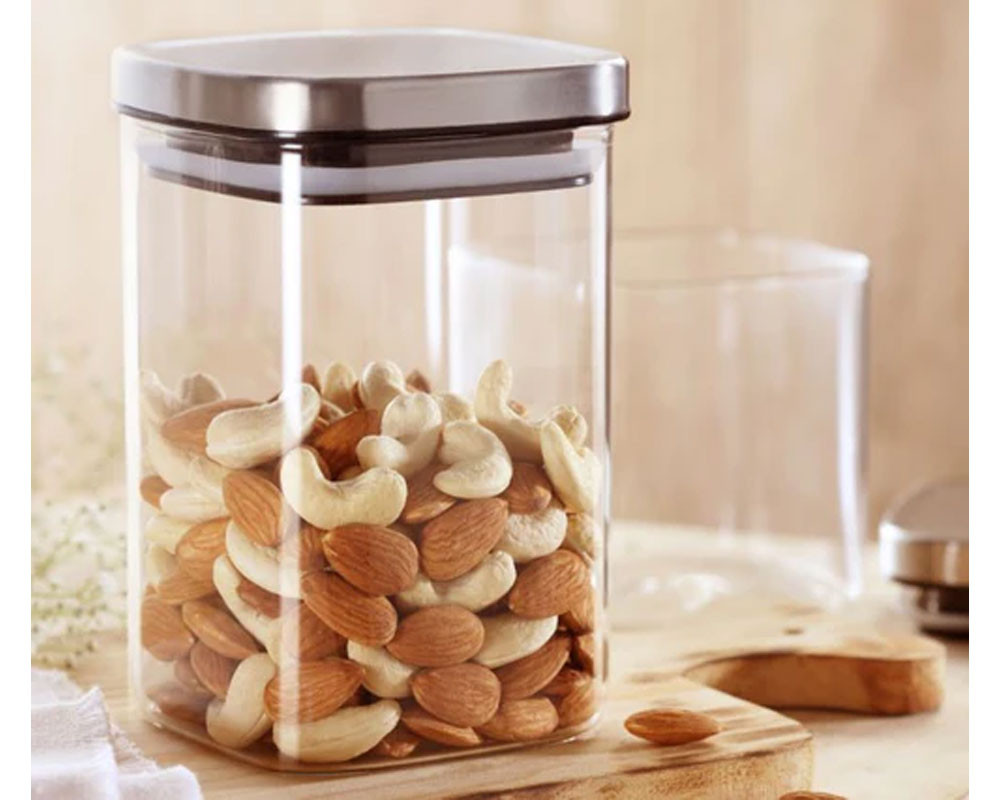 Borosil Classic Sqaure Glass Jar for Kitchen Storage, -1 L