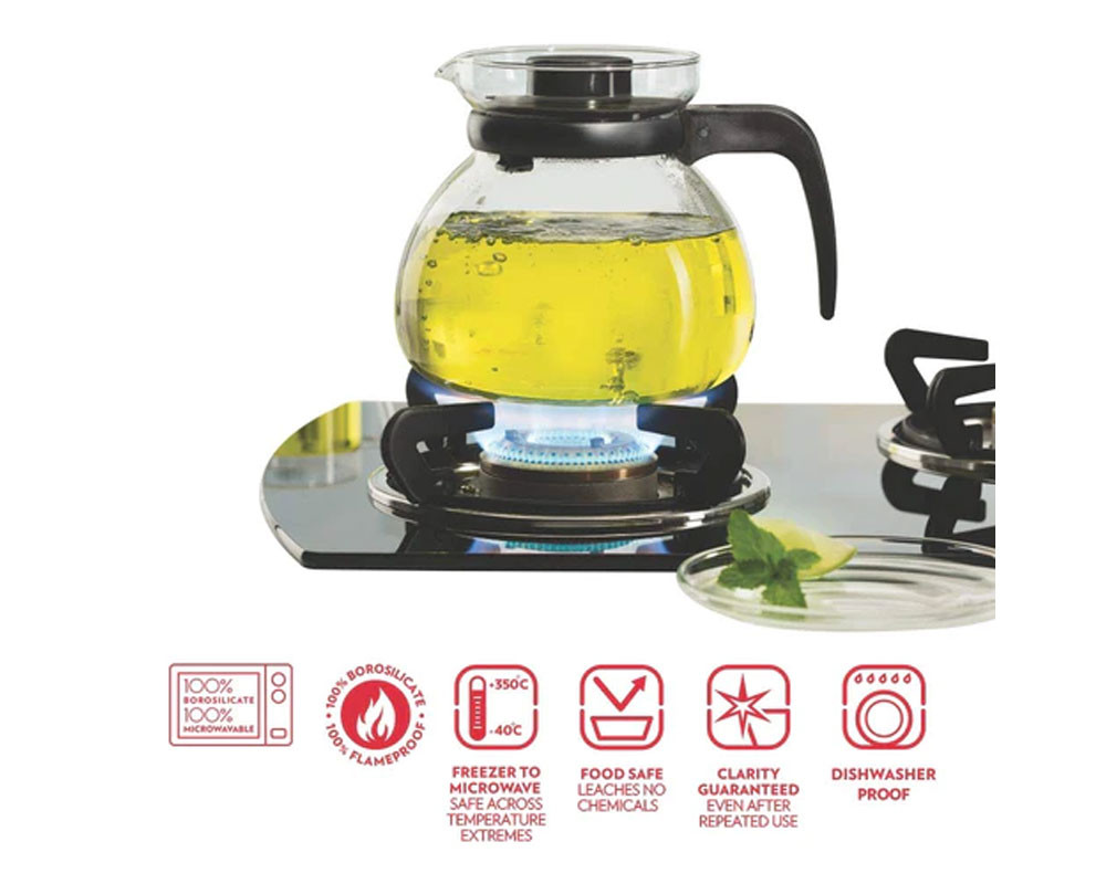 Borosil Carafe Flame Proof Glass Kettle With Stainer, 1.5L