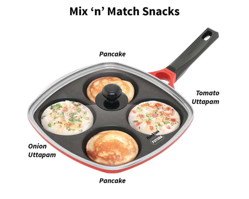 Hawkins 30 cm Die-Cast Multi Snack Pan with Glass Lid |- Red & Black