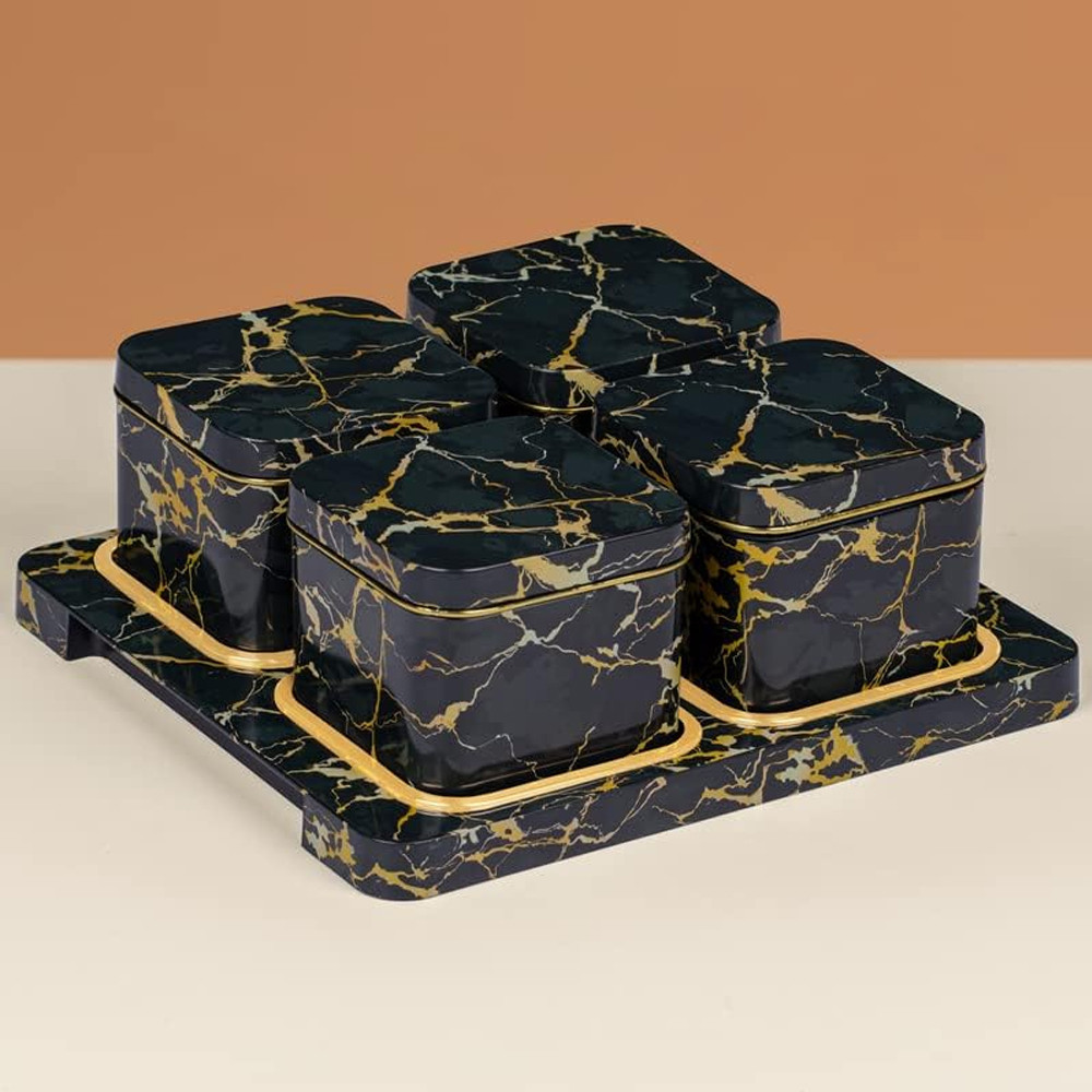 Selvel Airtight Dry Fruit Container Tray Set with Lid & Serving Tray, Dry Fruit Box Set with Serving Tray for Serving Sweets, Chips, Cookies Other Snacks (4 Pieces, White, polypropylene)
