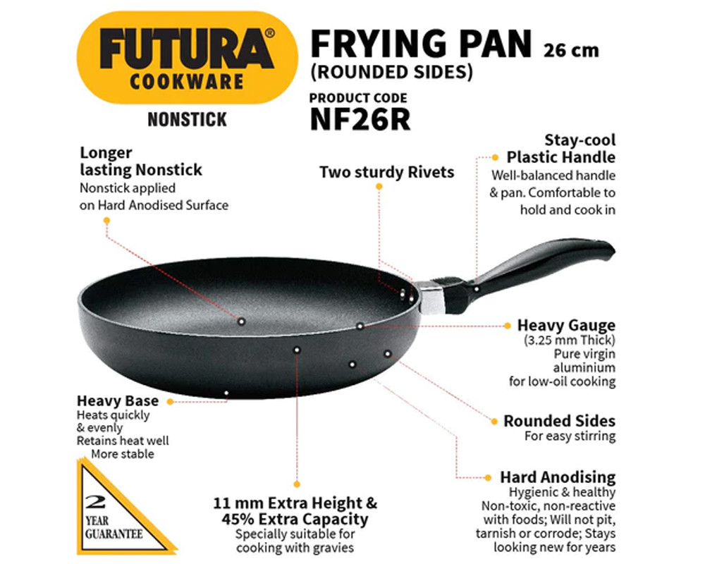 Hawkins Futura Non-Stick 26 mm Rounded Sided 2.2 L Frying Pan |- Black