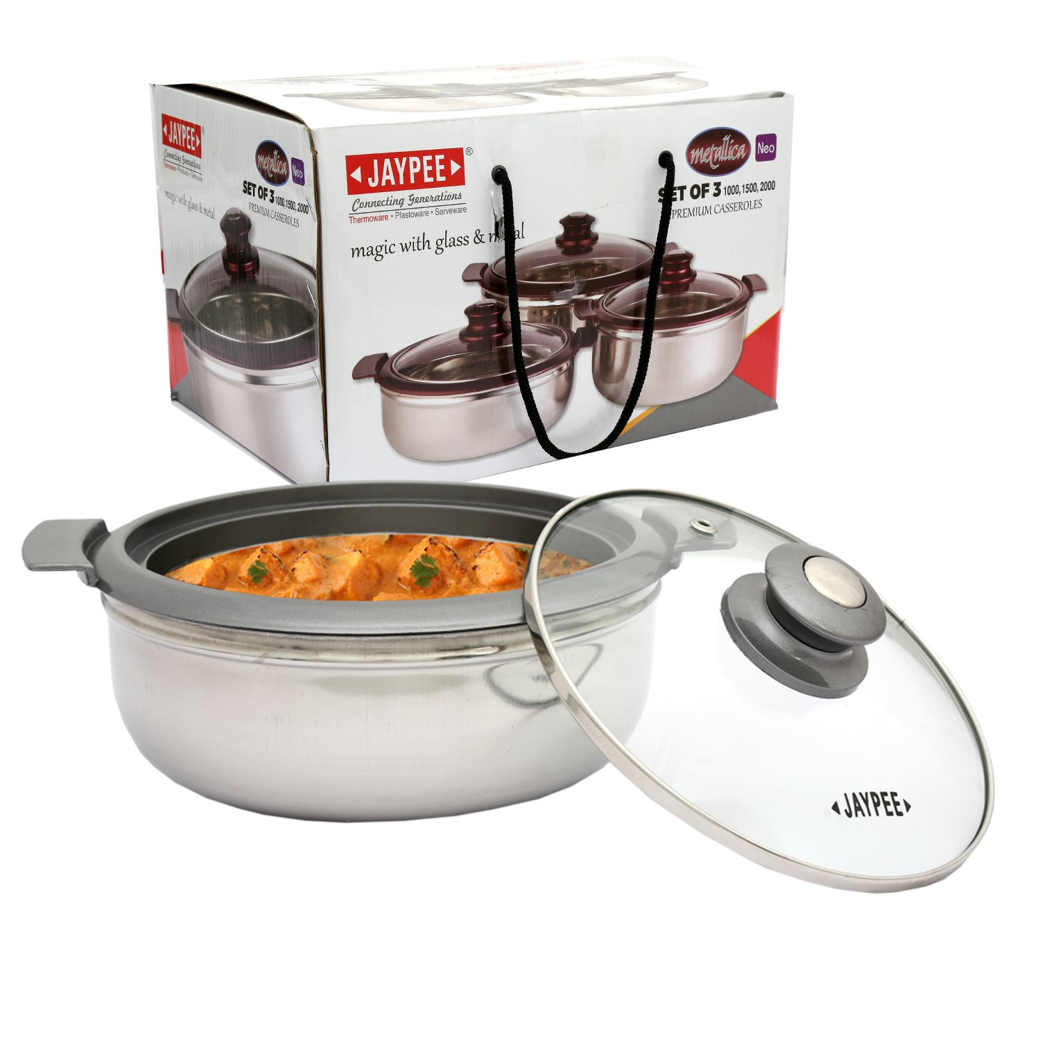 Jaypee Metallica Neo (1000, 1500, 2000 ml) Casserole Set Silver