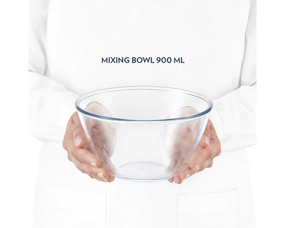 Borosil Glass 900 ML Mixing & Serving Bowl without Lid | Oven & Microwave Safe | Transparent |-1 Pc