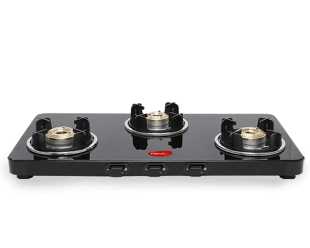 Pigeon Sleek 3 Burner Ultra Slim Gas Stove with Glass Top | Black