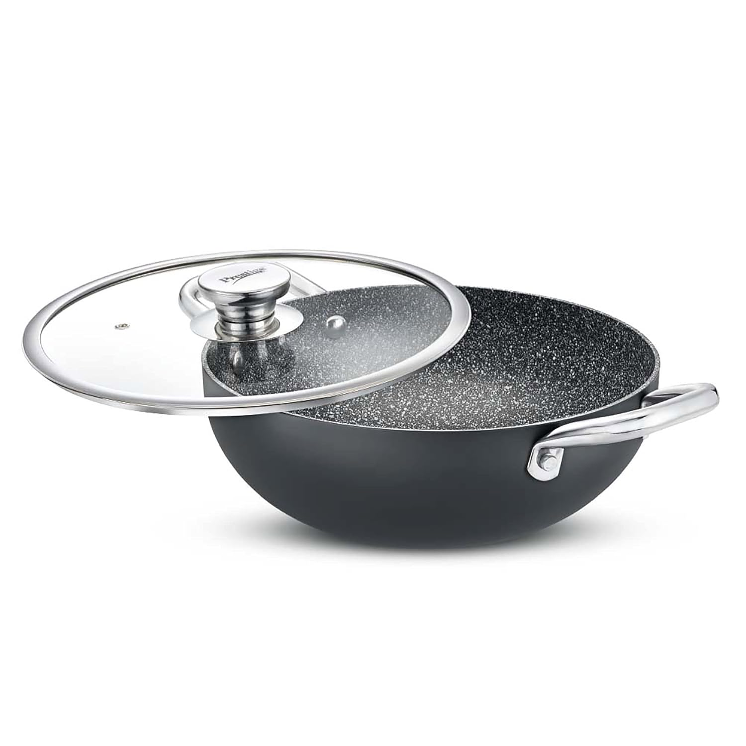 Prestige Durastone Hard Anodised Non-Stick deep Kadai with Glass lid|6 Layers Extra Durable Stone Finish|Gas & Induction Compatible|SS Stay Cool Handles