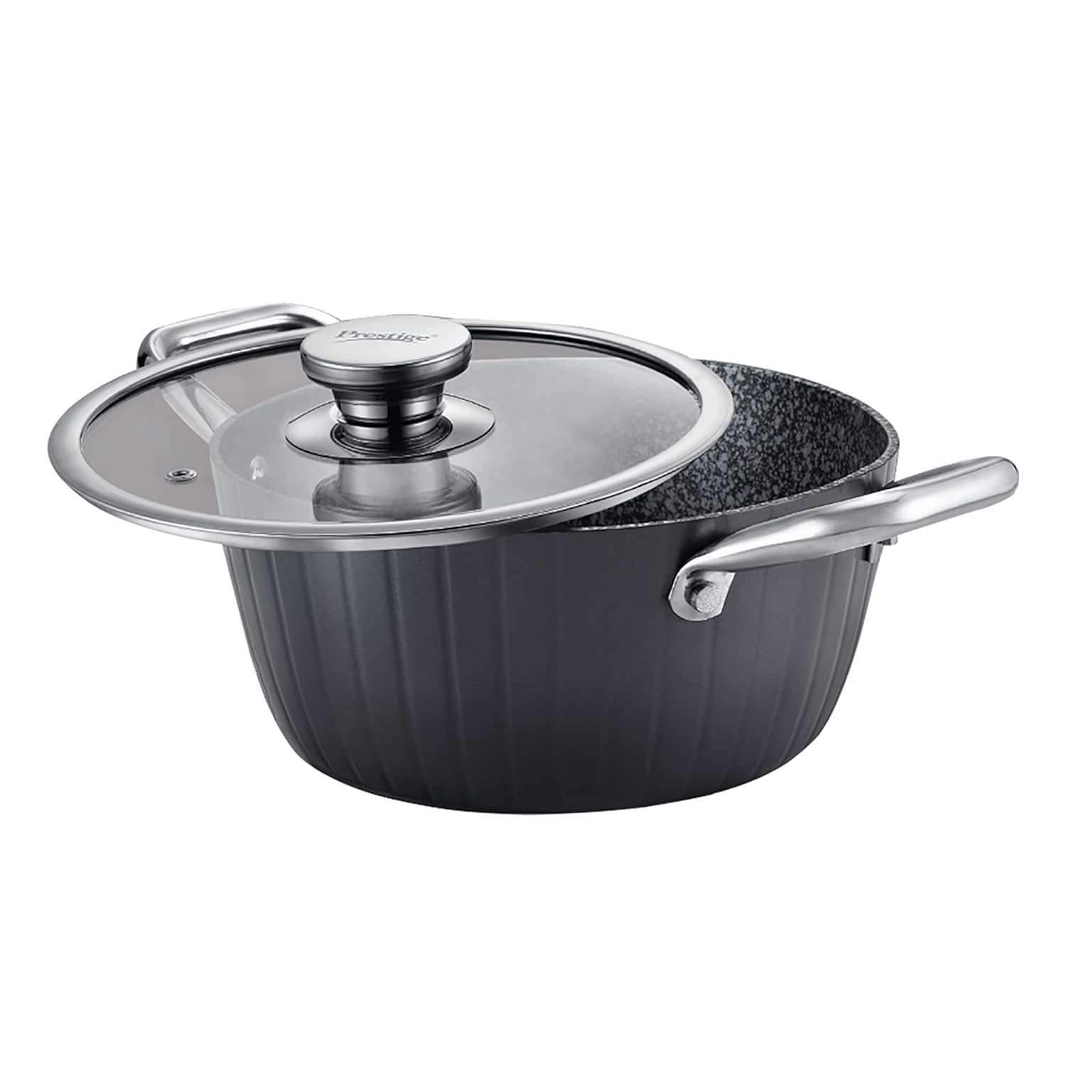 Prestige Durastone Hard Anodised 6 Layer Non-Stick Casserole with Glass Lid, Black)