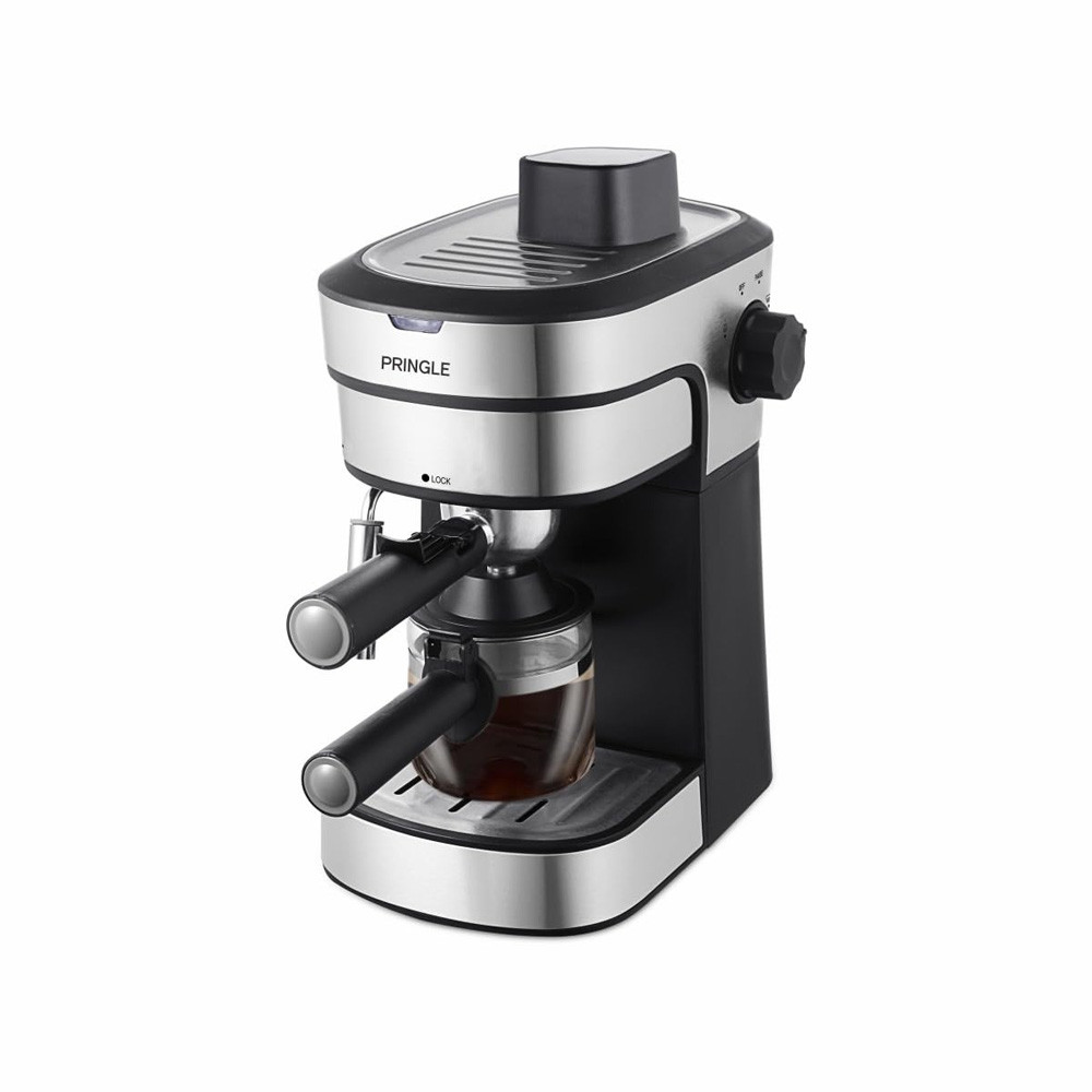 PRINGLE /Cappuccino 4Cup Coffee Maker 850W- Frothing Function,5Bar Pressure| Multipurpose Control Knob, Removable Drip Tray & Borosilicate Glass Carafe