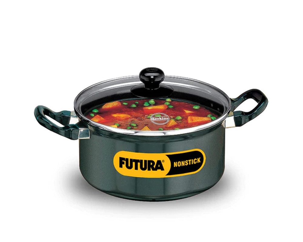 Hawkins Futura 3 Litres Non-Stick Stewpot with Glass Lid |- Black