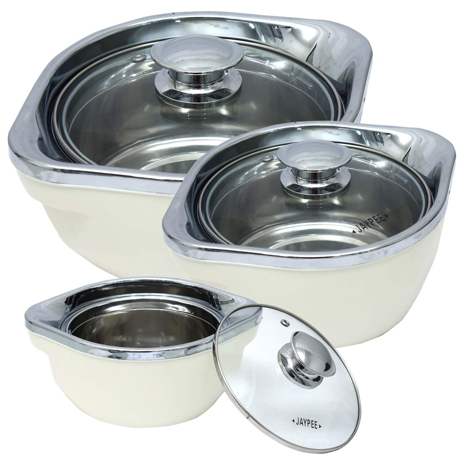 Jaypee Plus Casserole Vista Set White (2000 ml, 1500 ml, 1000 ml, Stainless Steel)