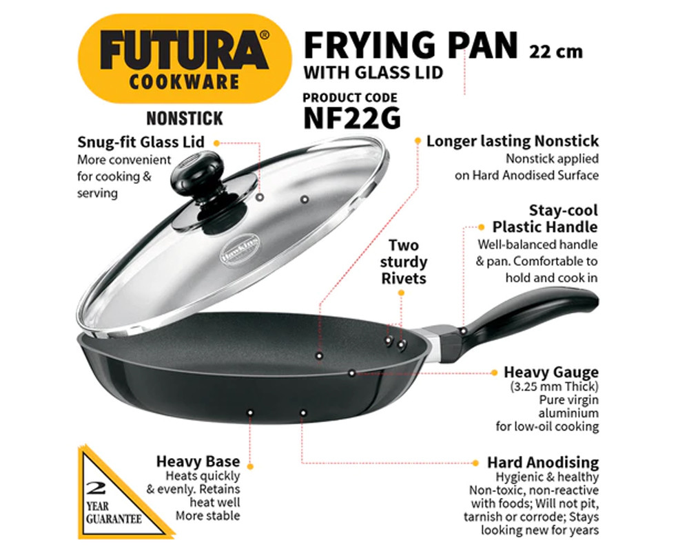 Hawkins Futura Non-Stick Frying Pan with Glass Lid |- Black