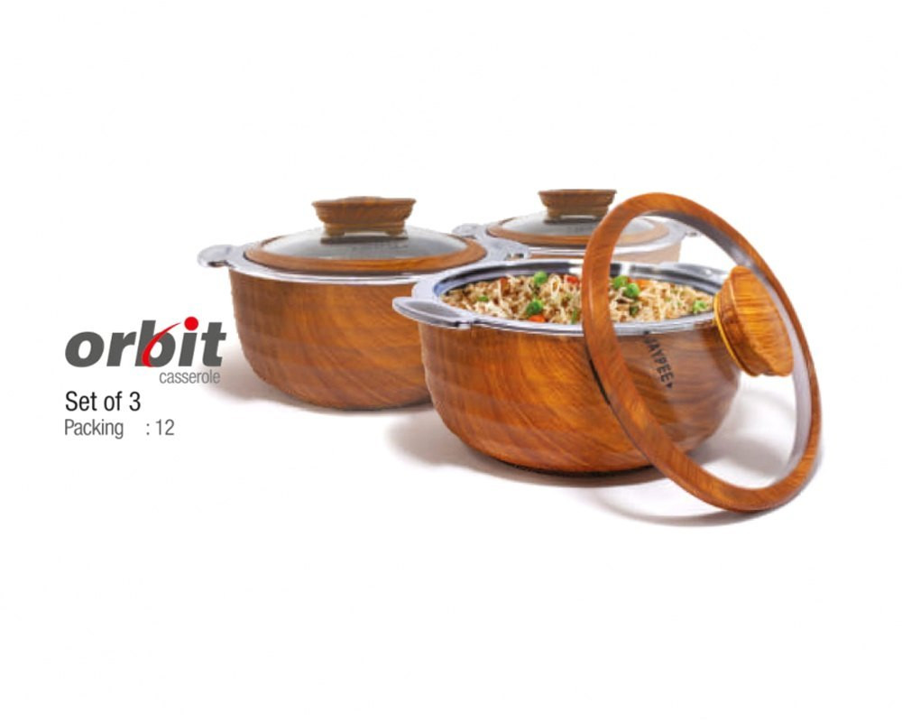 AYPEE Wooden Orbit Casserole (Wood, 1000 ml + 1500 ml + 2000 ml) - Set of 3