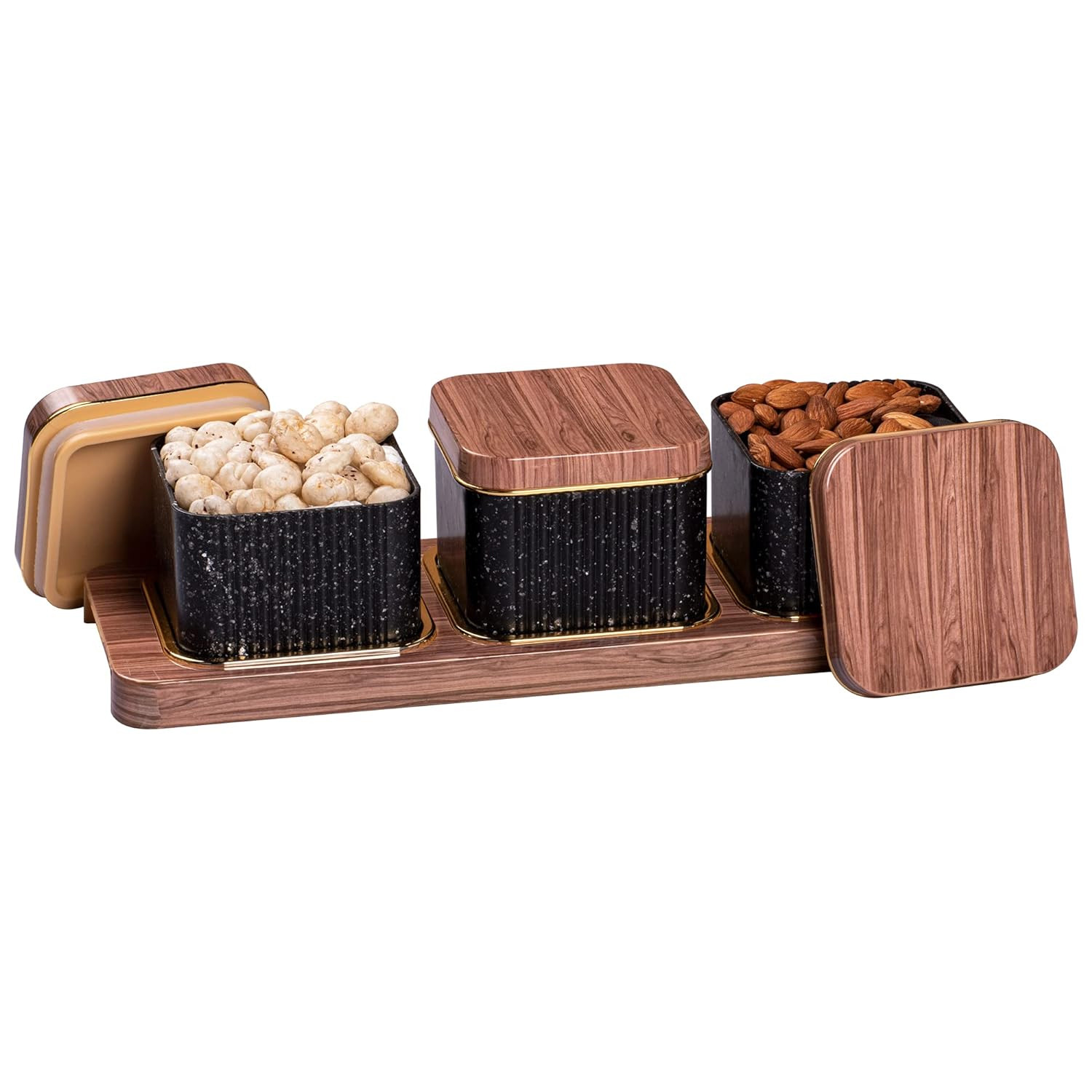 SELVEL Giving shape to life! Airtight Dry Fruit Container Tray Set with Lid & Serving Tray for Serving Sweets, Chips, Cookies Other Snacks 3 Pieces