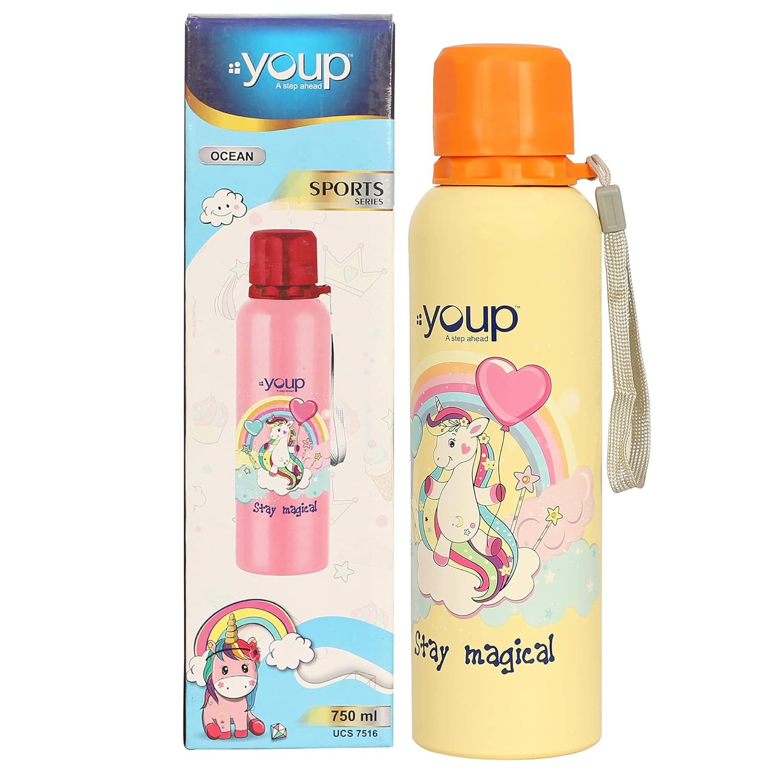 YOUP Stainless steel turquoise blue color Unicorn kids water bottle OCEAN- 750 ml