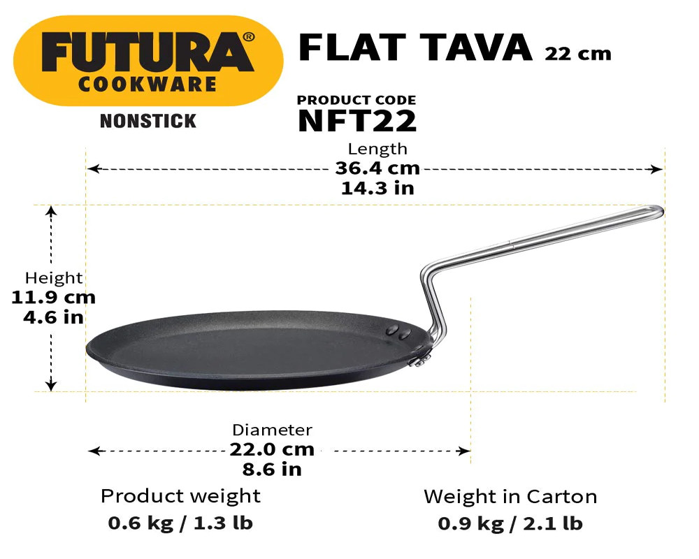 Hawkins Futura Non-Stick Flat Tawa 22cm, 26cm, 30 cm