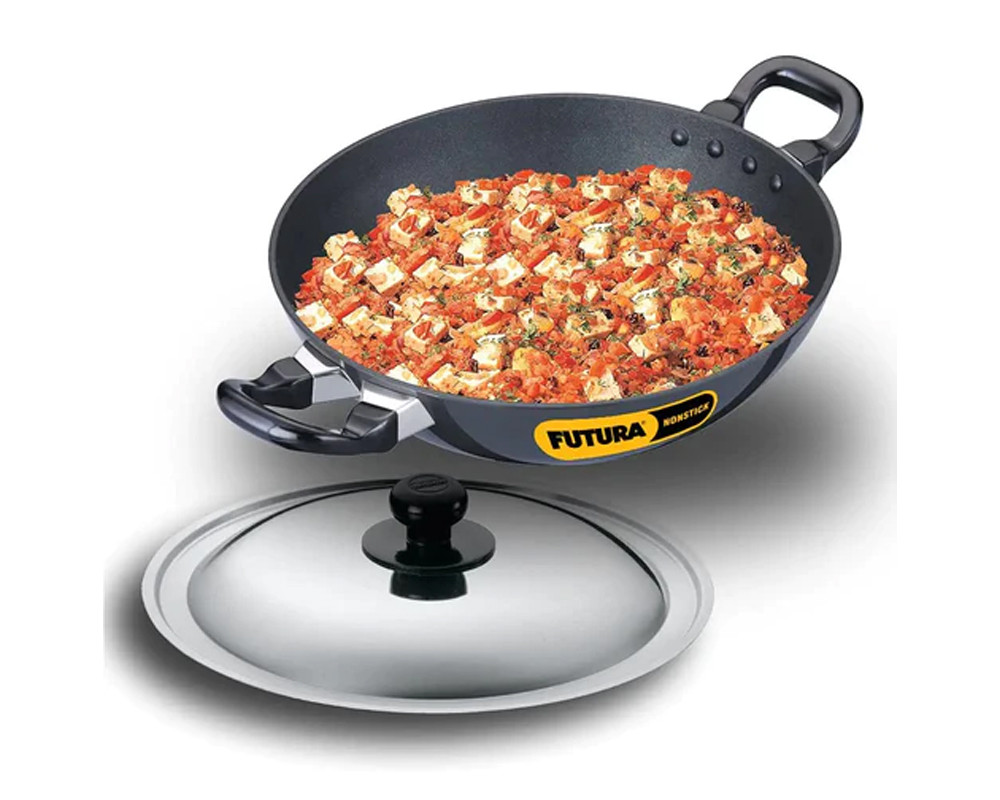 Hawkins Futura Nonstick Round Bottom Kadhai with Stainless Steel Lid -| Black