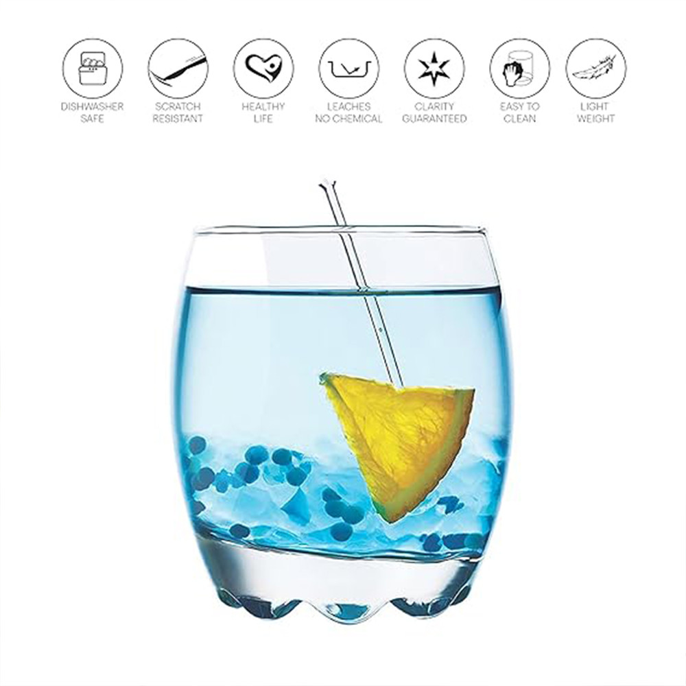 CELLO Amphio Glass Set, 290ml| Set of 6 Clear Glasses| Transparent Whisky Glass |Barware Glasses, Clear