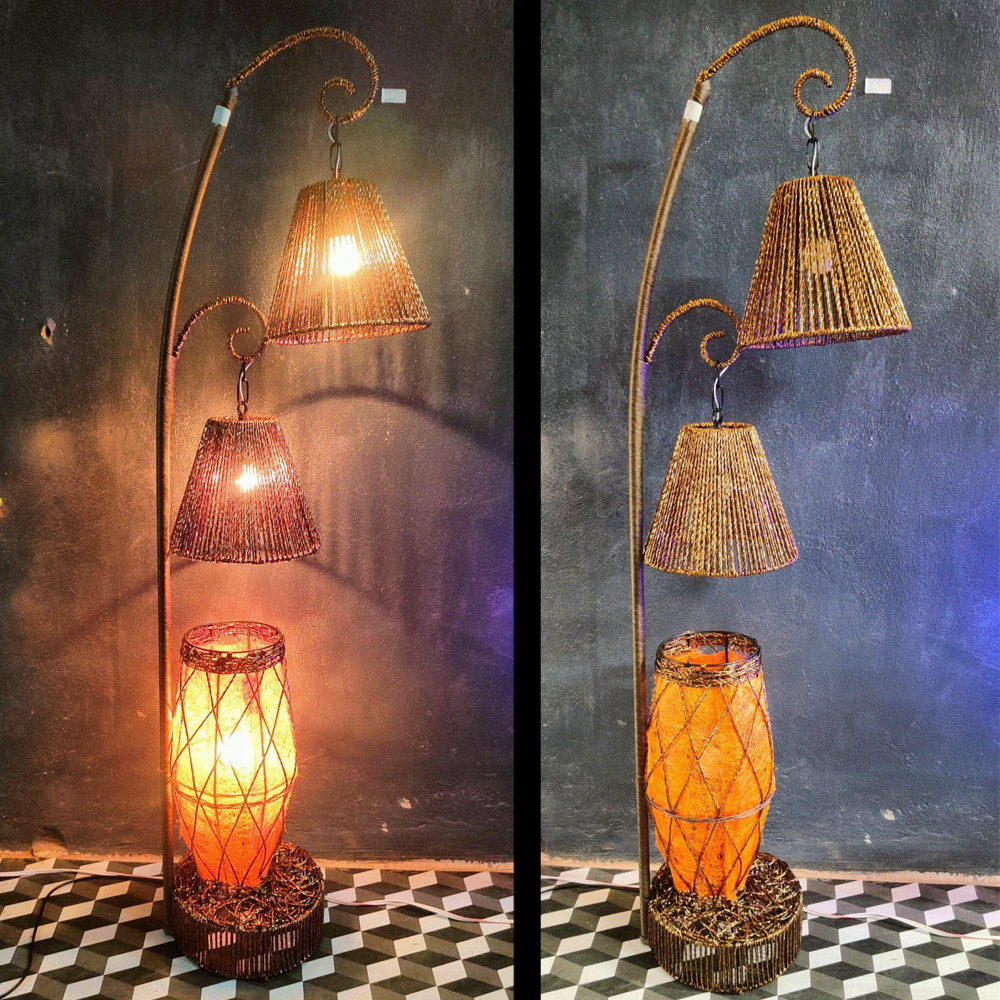 Floor Lamp Wooden (Brown) Eco Friendly Cane Handcrafted Indoor/ Terrace Balcony Light, Full Light Scattered Design, Pack of 1. Handwoven Rattan,  Height:  56 Inches x Weight: 11 Inches