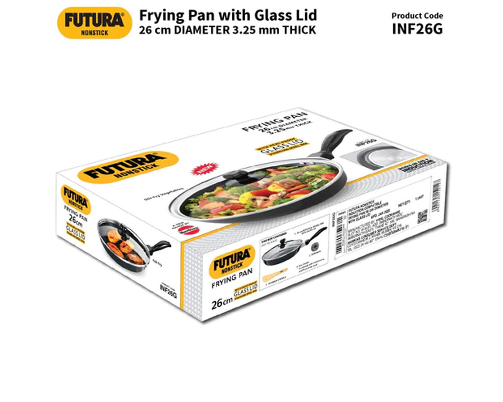 Hawkins Futura Nonstick 26 cm Fry Pan with Glass Lid | Induction Bottom | -Black