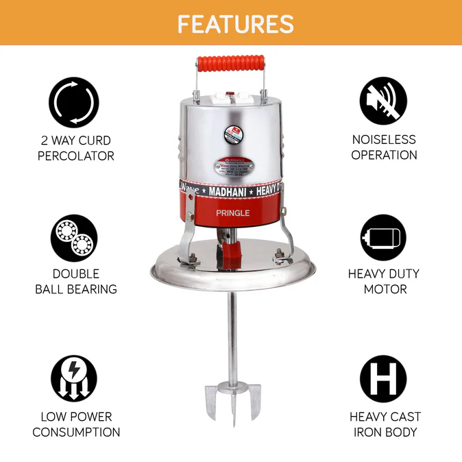 Pringle Electric Madhani 125Watt (Copper Winding, Double Ball-Bearing) For/Butter Milk/Lassi/ Blender Cream/Curd Valona Cream Machine.