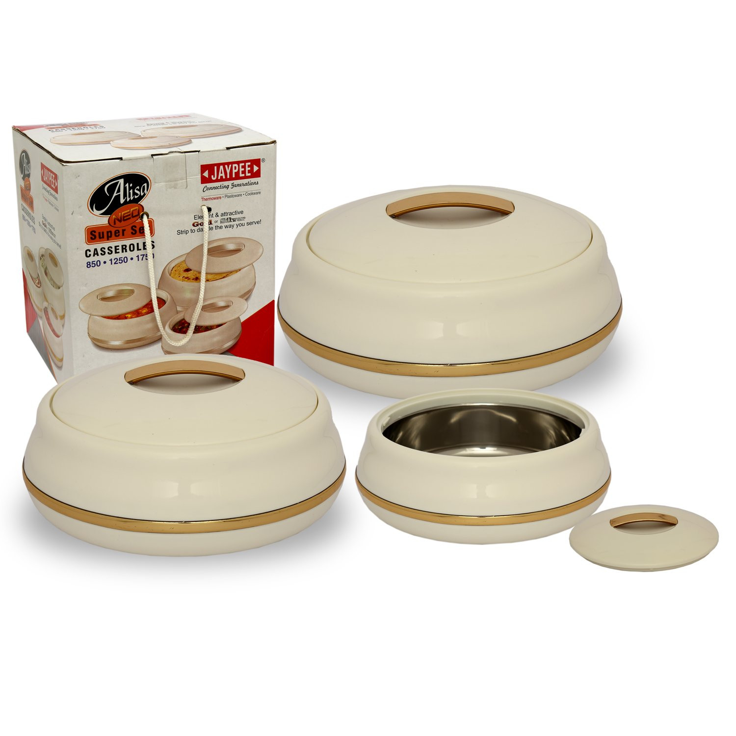 Jaypee Plus Plastic Alisa Neo Casserole Set, 850Ml, Gold, 3 Piece
