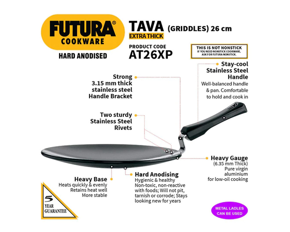 Hawkins Futura Hard Anodised Induction Compatible Roti  Tava  | Black