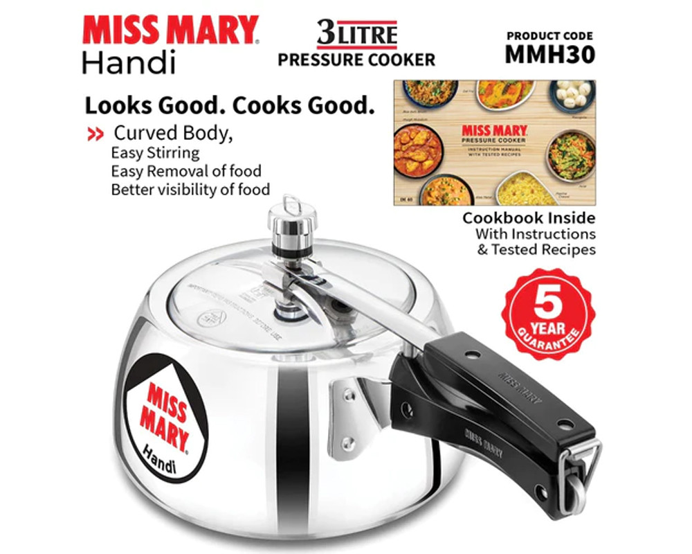 Hawkins Miss Mary Aluminium Handi Pressure Cooker | -Silver