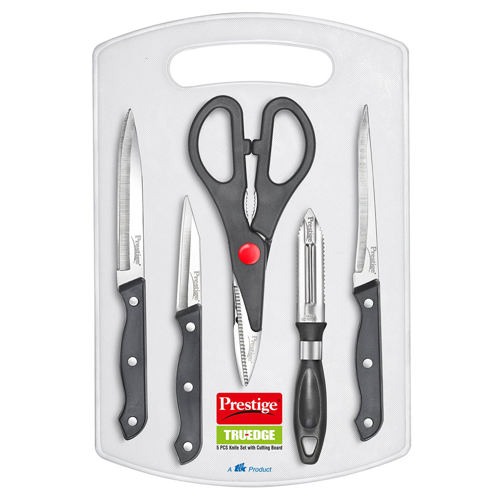 Prestige Tru-Edge Kitchen Knife Board Set, 6-Pieces, Black/Silver