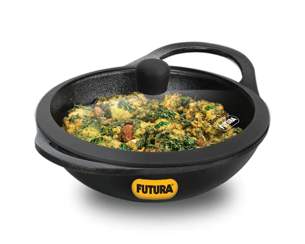 Hawkins Futura 2 Litre Cast Iron Kadhai with Glass Lid -| Black