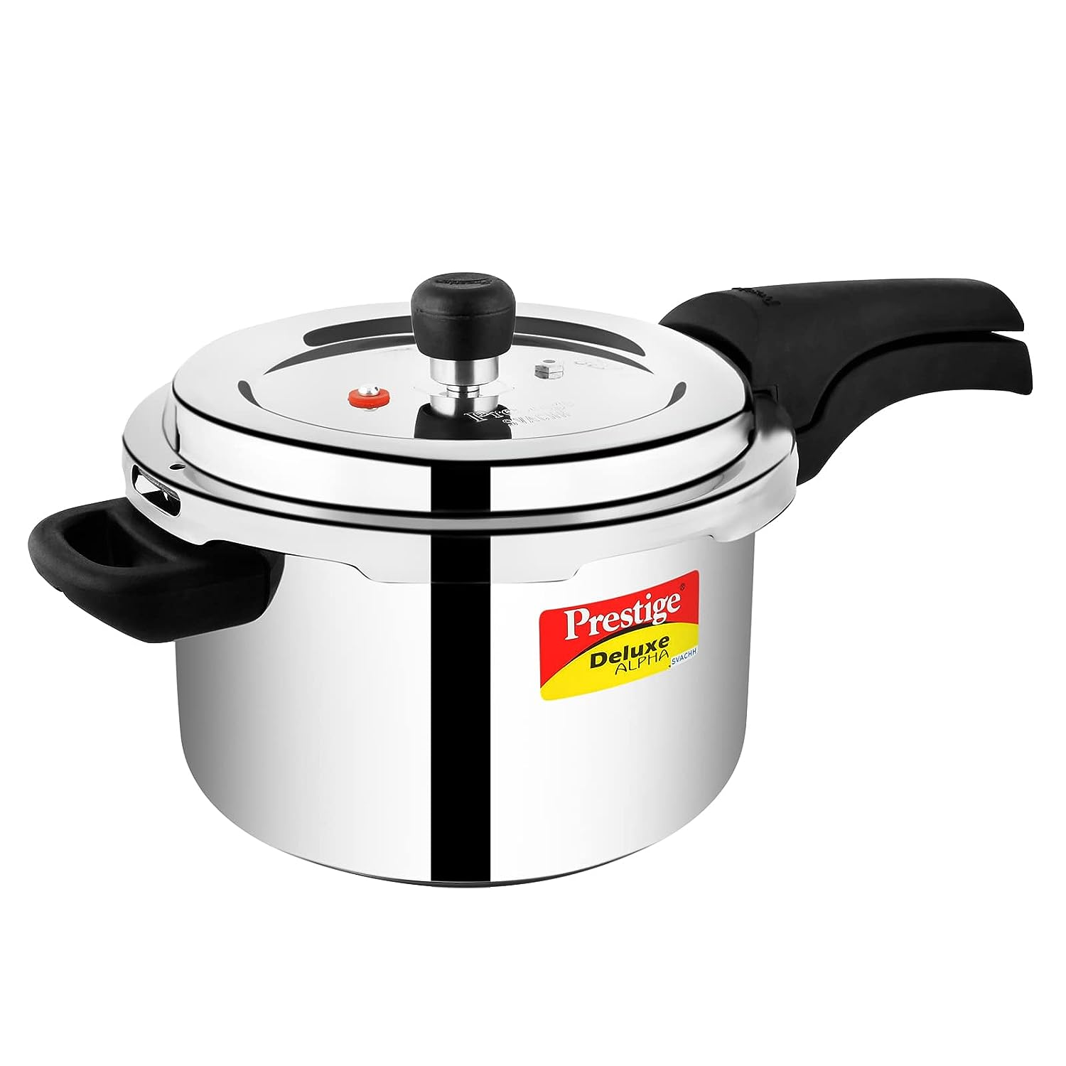 Prestige 4 & 2 Litre Svachh Deluxe Alpha Induction Base Outer Lid Stainless Steel Pressure Cooker | Deep lid controls spillage | Silver | Gasket-Release System | Straight Wall | Pressure Indicator