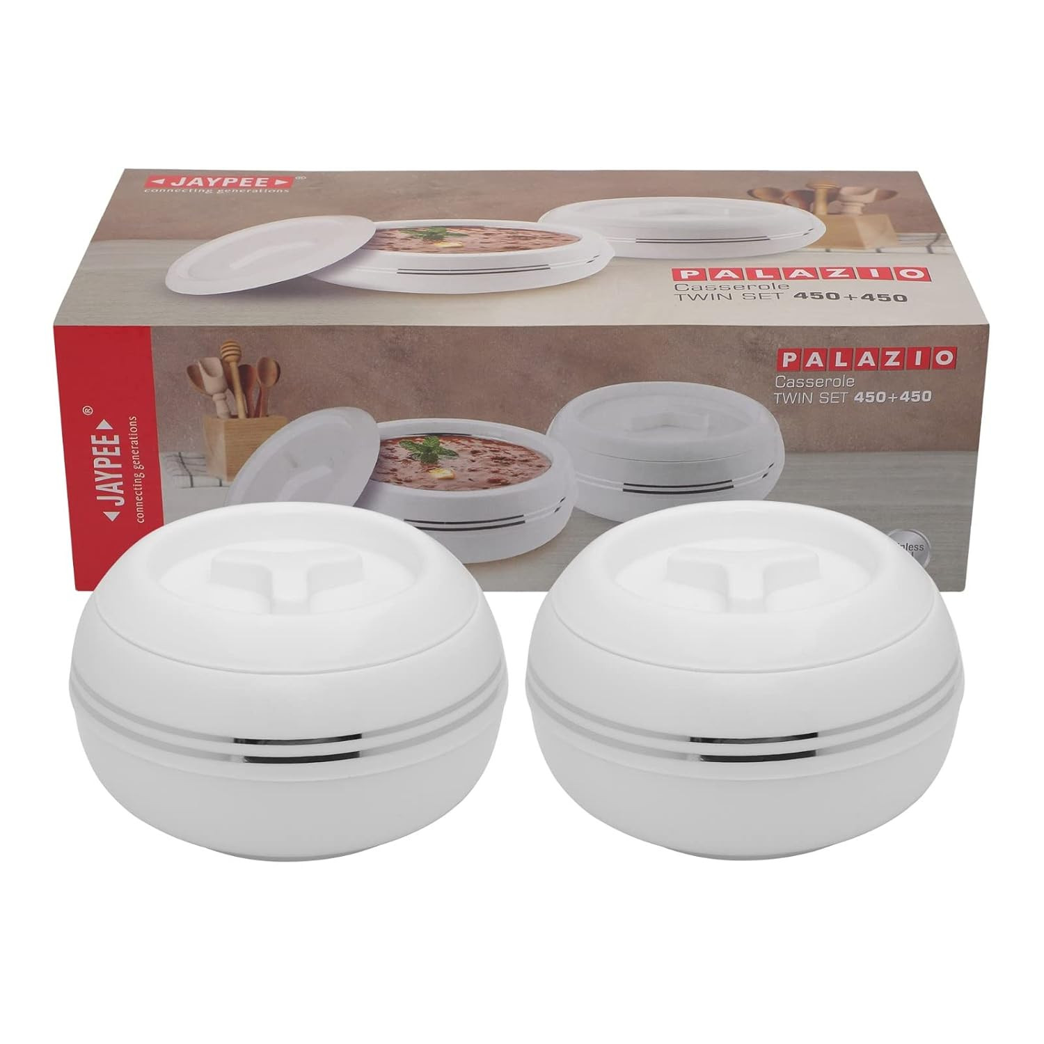 JAYPEE Stainless Steel Palazio Set  of 3 White Casserole | Small Casserole | Casserole For Roti | Insulated Casserole | Food Grade | Easy To Store | Ideal For Kitchen | Bpa Free
