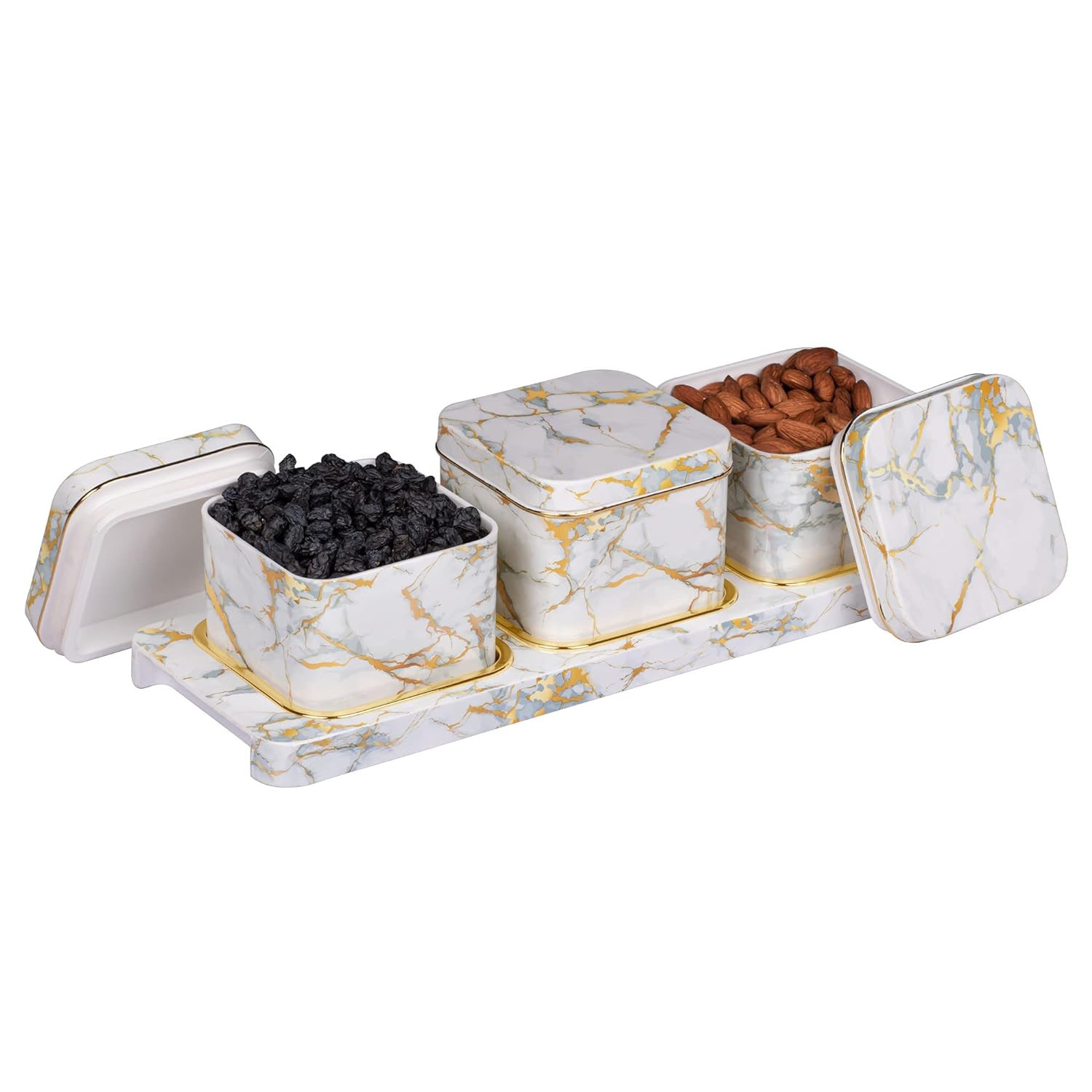 SELVEL Giving shape to life! Airtight Dry Fruit Container Tray Set with Lid & Serving Tray for Serving Sweets, Chips, Cookies Other Snacks 3 Pieces