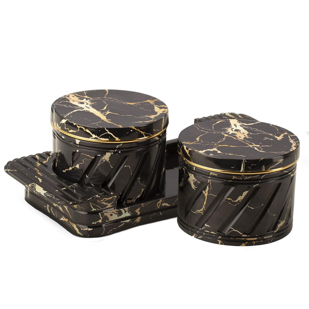 SELVEL Giving shape to life! Airtight Dry Fruit Container Tray Set with Lid & Serving Tray for Serving Sweets, Chips, Cookies Other Snacks -430ml,Italian Black, Polypropylene & silicone