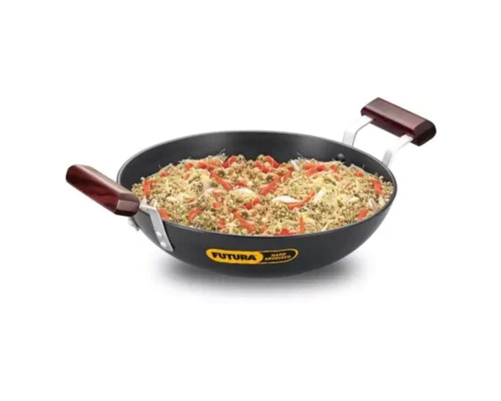 Hawkins Futura Hard Anodised 2.5 Litre Deep-Fry Pan (Kadhai) with Stainless Steel Lid |- Black