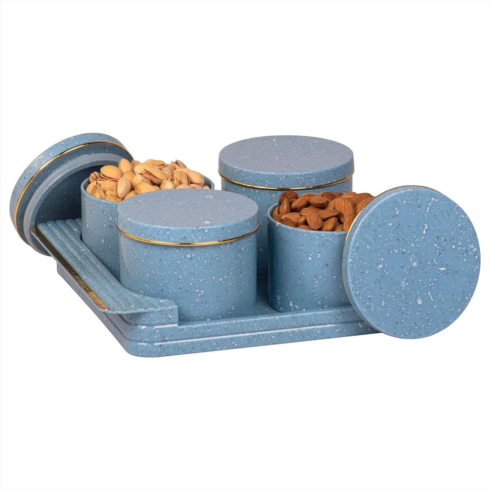 Selvel Unbreakable & jars for dry fruits Air tight Dry Fruit Container Tray Set with Lid & Serving Tray set of 4