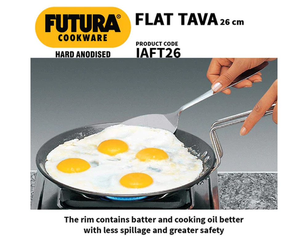 Hawkins Futura Hard Anodised 26 cm Flat Tawa | Induction Compatible | -Black