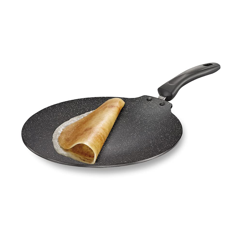 Prestige Omega Deluxe Granite Flat Dosa Tawa | Black |Non-Stick | Induction Base | Dishwasher Safe | PFOA Free | Metal Spoon Friendly