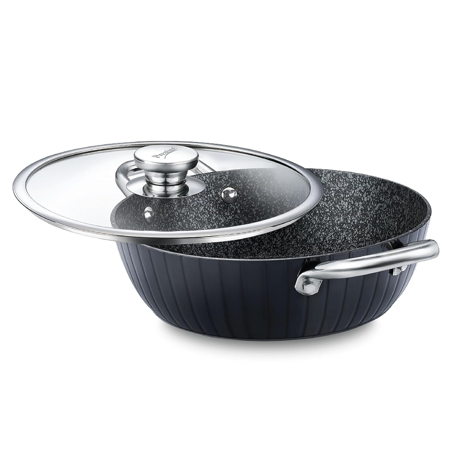 Prestige Durastone Hard Anodised 6 Layer Non-Stick Kadai with Glass Lid, (Black)