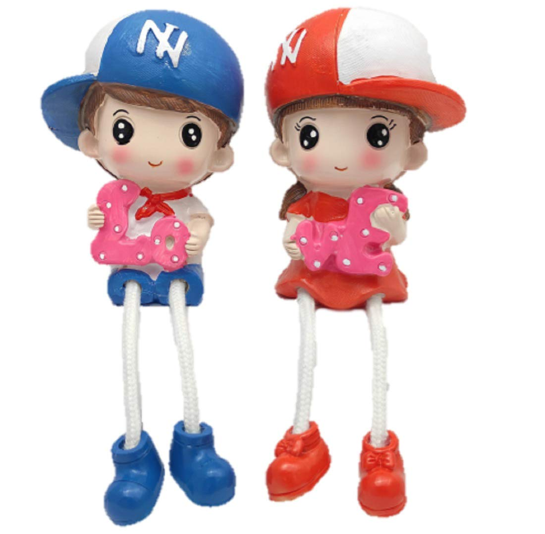 Love Kart Valentine Romantic Sweet Couple Holding Love Hanging Legs (2PCS) for Girlfriend, Boyfriend, Gift Decorative showpiece (Porcelain, Multicolor)