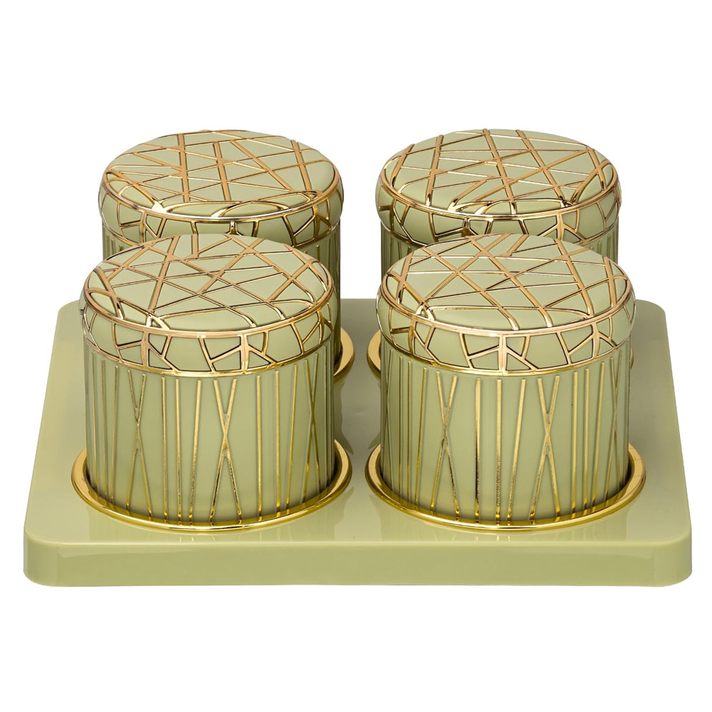 SELVEL Giving shape to life! Royal Linex Airtight Dry Fruit Container Tray Set - 4 Pieces (450Ml), Lime Green Polypropylene With Luxurious Gold Foil Embellishments