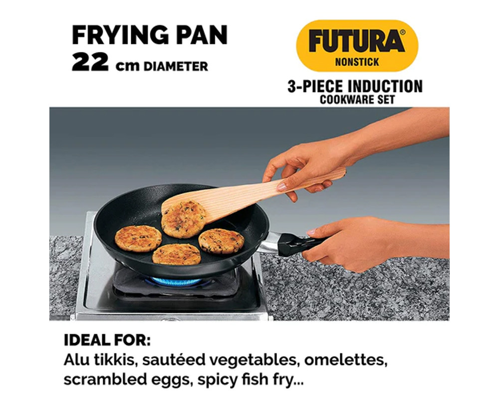 Hawkins Futura Nonstick Tava, Frying Pan, Curry Pan,  | Induction Bottom |- Black