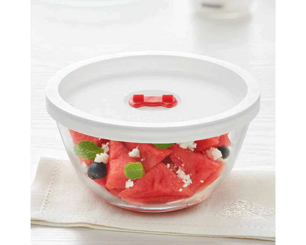 Borosil Glass 900 ML Mixing & Serving Bowl with Lid | Oven & Microwave Safe | Transparent |- 1 Pc