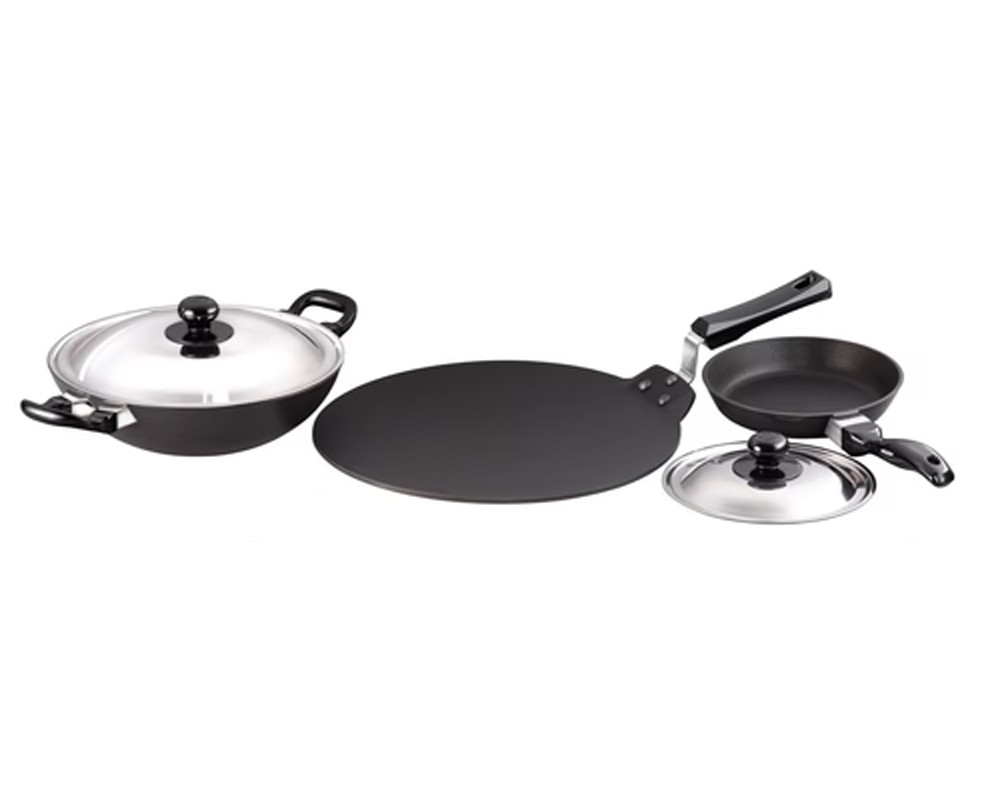 Hawkins Futura Nonstick Cookware Set 7,NSET 7 (Contains 3 Products and -2 SS lids)