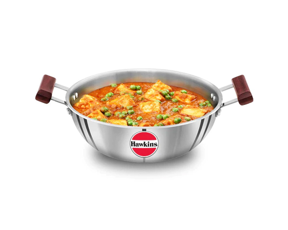 Hawkins Deep Fry Pan, Triply Stainless Steel Kadai, Flat Bottom Induction Kadhai