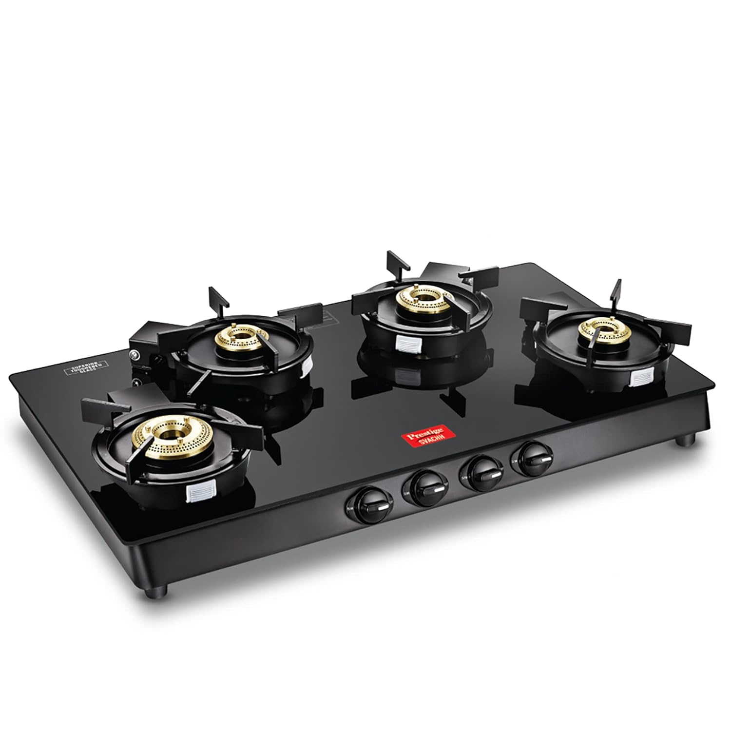 Prestige Svachh Neo Gtsn 04 L Toughened Glasstop Gas Stove with Liftable 4 Burners (Black)